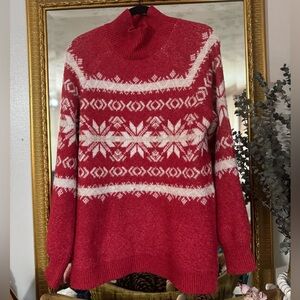 Pink Rose Festive Red and White Women's Sweater